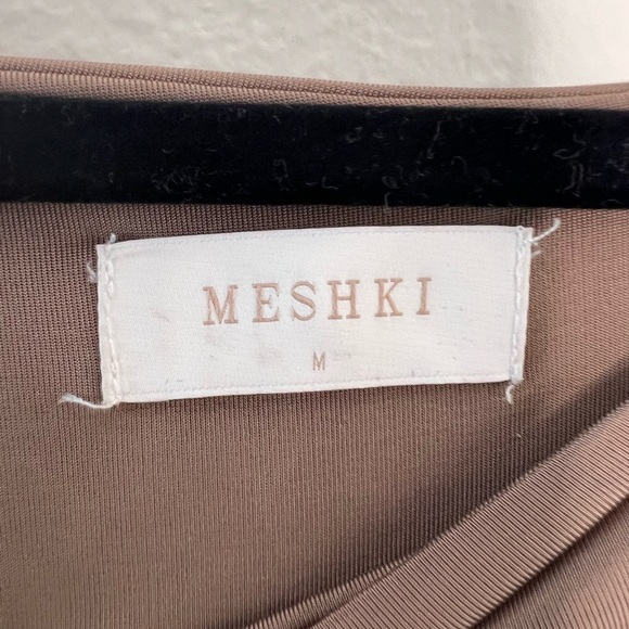 Meshki Gabby dress Elegant Brown One-Shoulder Dress mushroom color M #10 - Picture 10 of 14